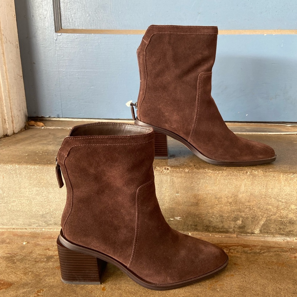 Vince Camuto Rich Brown Suede Block Heeled Boots - Picture 2 of 10